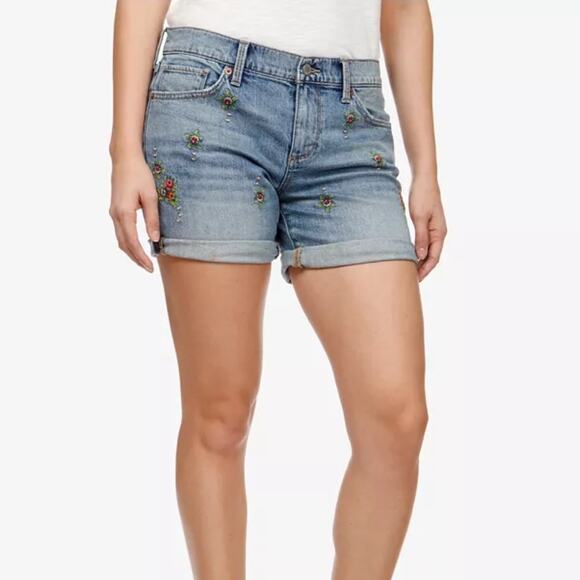 Lucky Brand Roll Up Embroidered Demin Shorts Size 8 / 29 - Picture 1 of 6